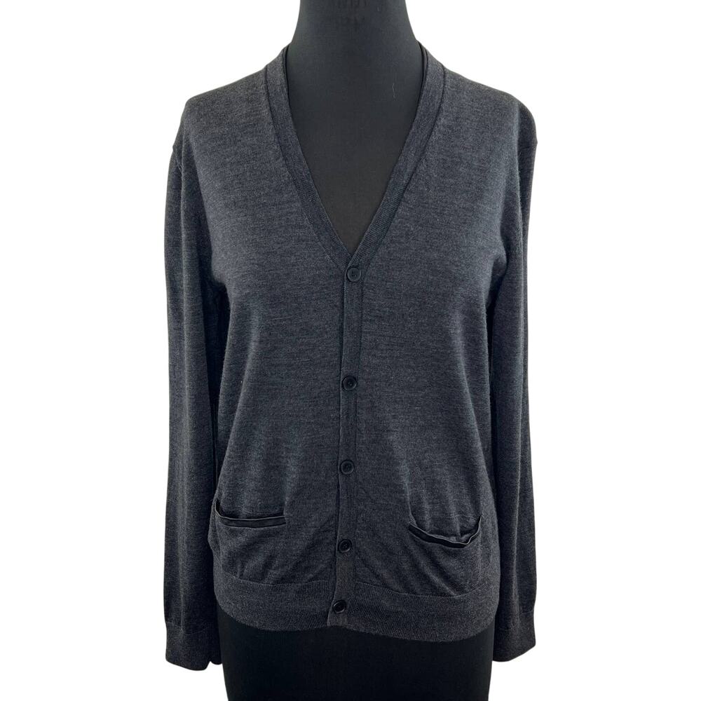 The Kooples Gray Heather V-Neck Button-Up Long Sleeve Pocket Cardigan Sweater M